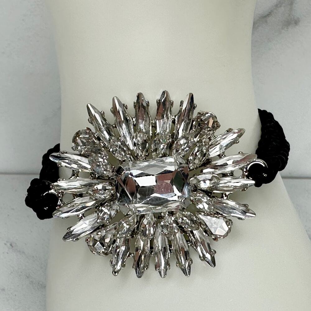 Chico's Rhinestone Starburst Black Silver Bracelet ✨
